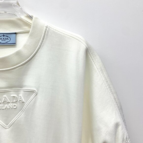 Prada White Triangle Logo Relief Round Neck Short Sleeve T-Shirt Size S - Picture 3 of 8